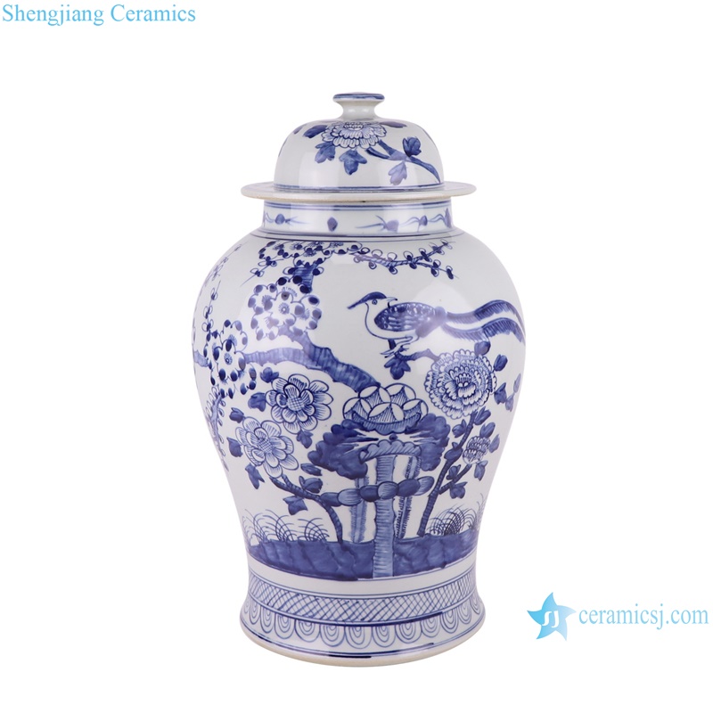 Bird and flower Pattern Blue and white porcelain Lidded Jars 