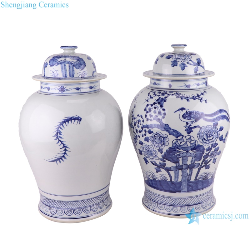 RZFI05-D-NEW Bird and flower Pattern Blue and white porcelain Lidded Jars