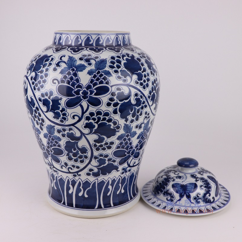RZFQ36 Blue and White Twisted flower Full pattern Ceramic Butterfly Lidded ginger jars Pot