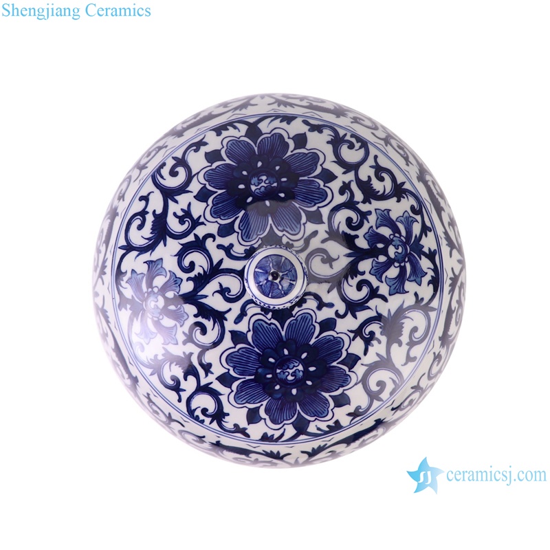 RZFQ37 Twisted Flower Pattern Blue and white porcelain Belly shape Flat Lidded Jars