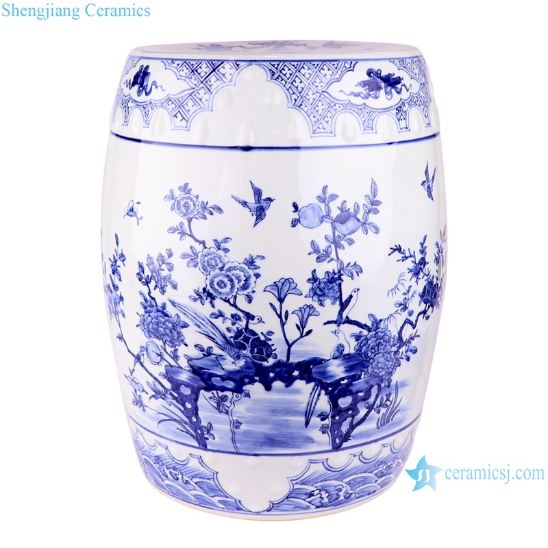 RZKM14-A Blue and White Jingdezhen Hand painted Porcelain Bird and flower Ceramic Drum Stool