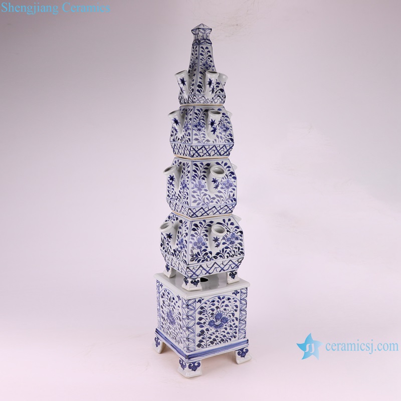 RZKR53 Ancient Blue and white Porcelain Five Layer Pagoda Twisted flower Pattern