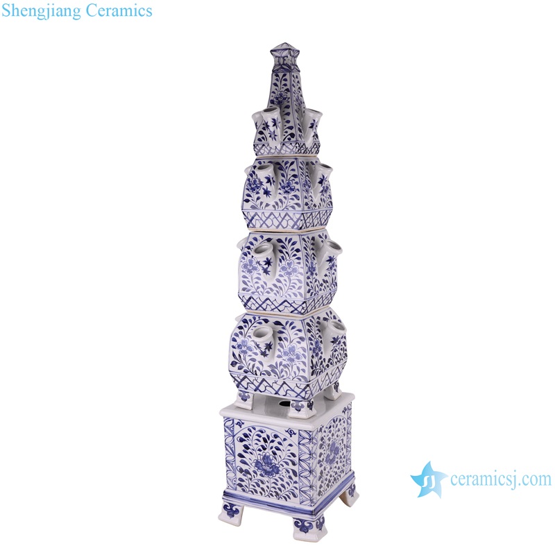 RZKR53 Ancient Blue and white Porcelain Five Layer Pagoda Twisted flower Pattern