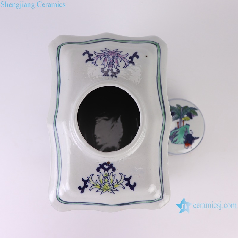 RZKT44 Colorful Square Shape Ceramic Ancestor Storage Pot Jars Canister
