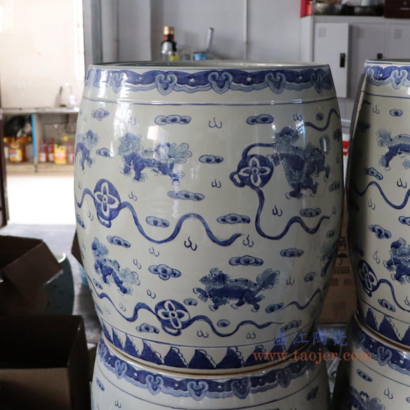 Blue and White Porcelain Jingdezhen Lion Pattern Ceramic Big Pot