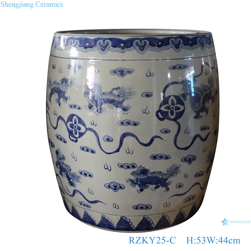 RZKY25-C Blue and White Porcelain Jingdezhen Lion Pattern Ceramic Big Pot