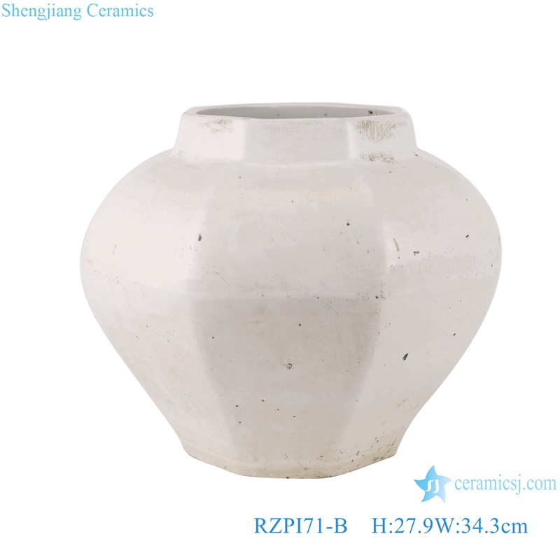 Jingdezhen Antique White Octahedron Shape Ceramic Pot vase