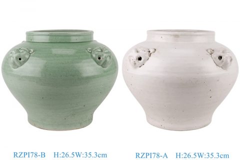 RZPI78-A-B Antique White Green color glazed Porcelain Urn ceramic Round shape vase pot