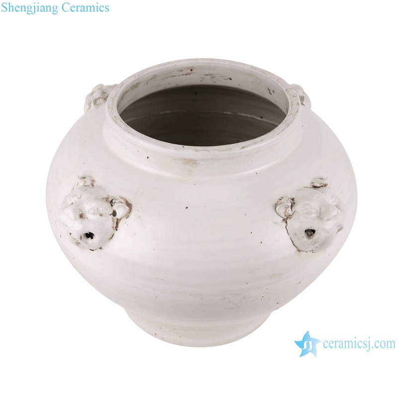 RZPI78-A-B Antique White Green color glazed Porcelain Urn ceramic Round shape vase pot