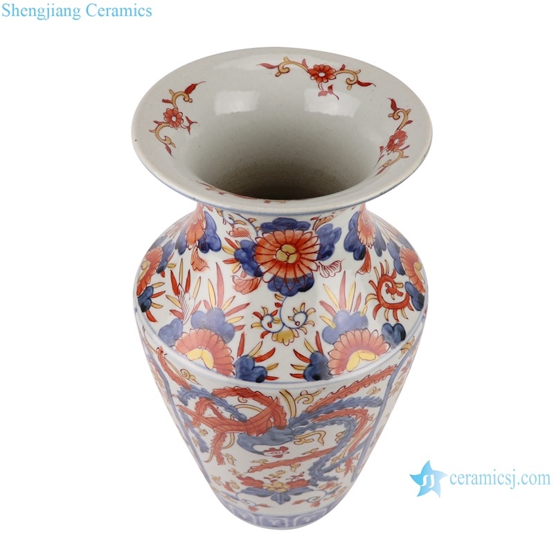 RZQF02 Jingdezhen hand painted imari style doucai phoenix pattern maple leaf shape ceramic vase