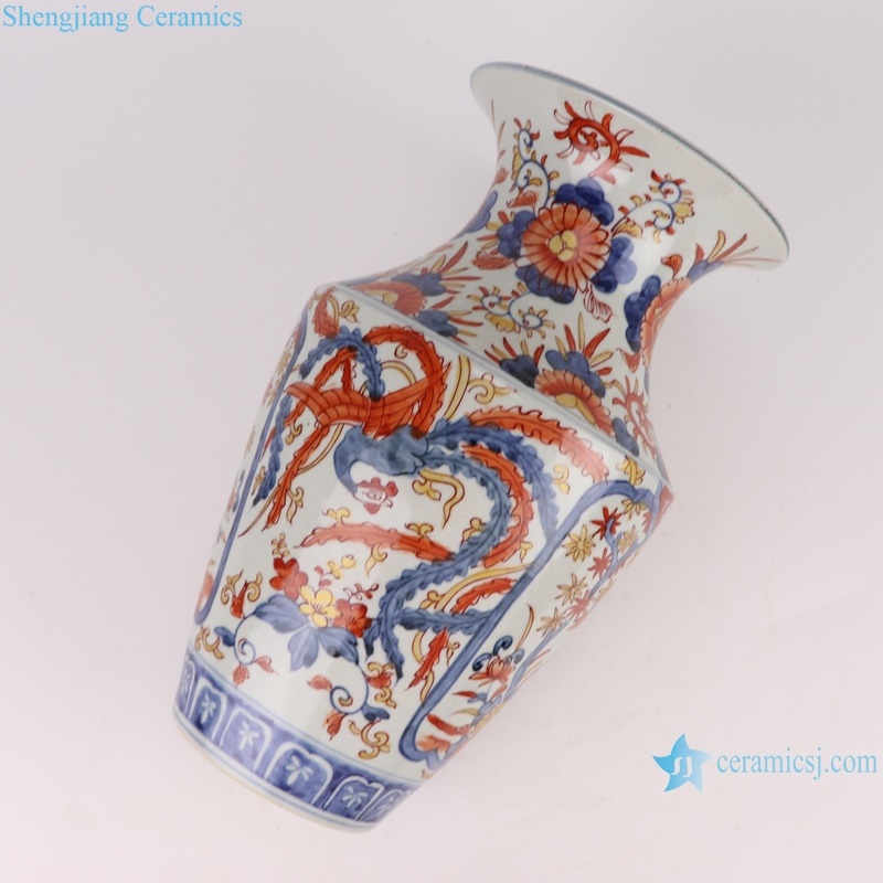 RZQF02 Jingdezhen hand painted doucai phoenix pattern maple leaf shape ceramic vase