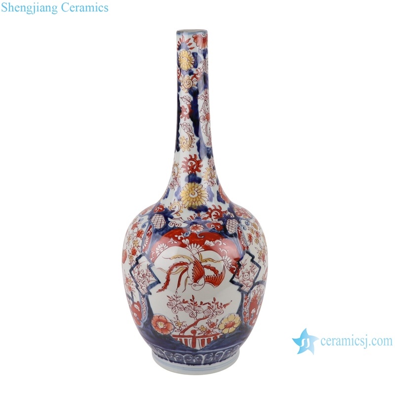 RZQF03 Jingdezhen hand painted fight color phoenix flower bird pattern beak bile shape bottle