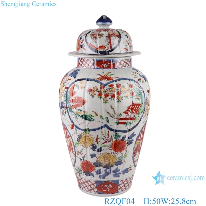 RZQF04 New hand painted ribbed landscape figure pattern ceramic ginger jar