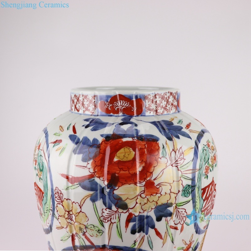 RZQF04 New hand painted ribbed landscape figure pattern ceramic ginger jar