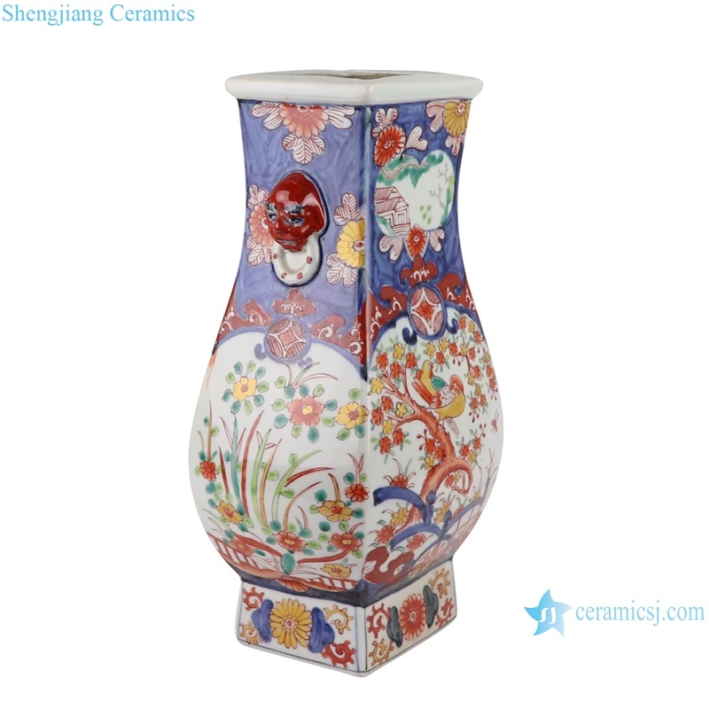 RZQF05 Jingdezhen hand painted colorful flower and bird pattern square blessing bucket bottle