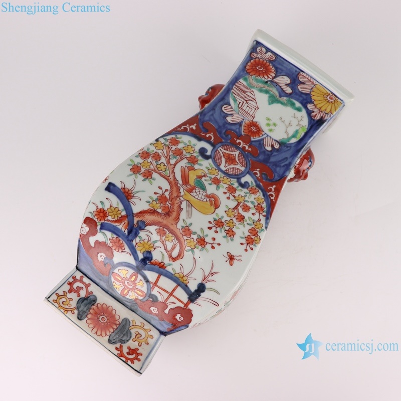 RZQF05 Jingdezhen hand painted imari colorful flower and bird pattern square blessing bucket bottle