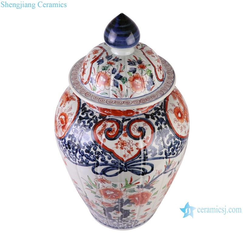 RZQF06 New hand painted ribbed flower and bird pattern big ceramic ginger jar