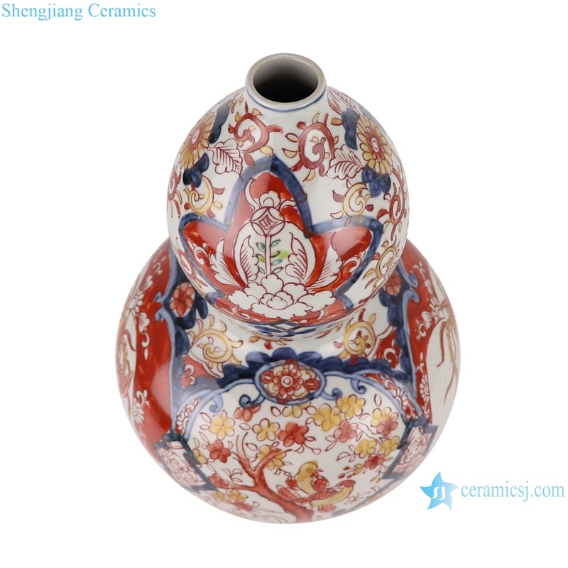 RZQF07 Jingdezhen colorful flower and bird fat gourd bottle ceramic vase