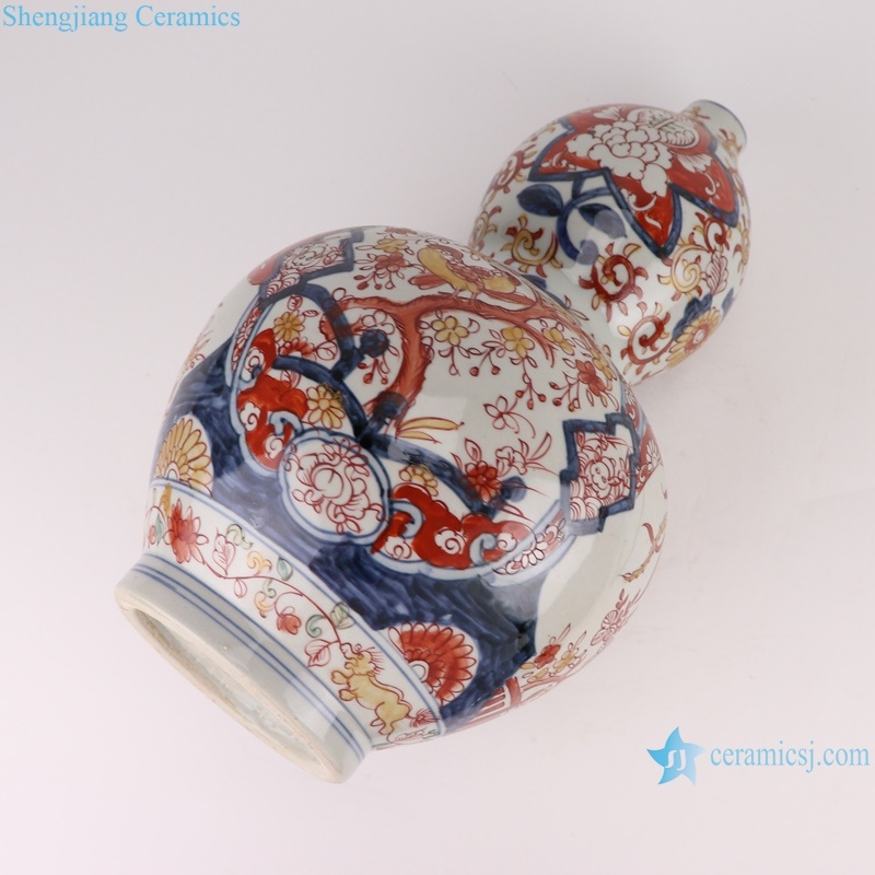 RZQF07 Jingdezhen colorful flower and bird fat gourd bottle ceramic vase