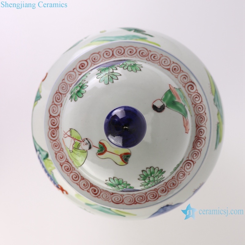 RZQF08 Jingdezhen hand painted figure pattern famille rose doucai ceramic ginger jar