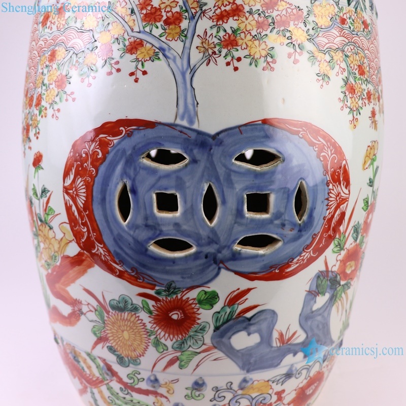 RZQF09 Jingdezhen hand painted imari style doucai flower bird pattern ceramic cool stool