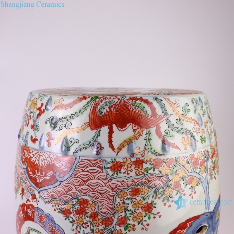 RZQF09 Jingdezhen hand painted doucai flower bird pattern ceramic cool stool