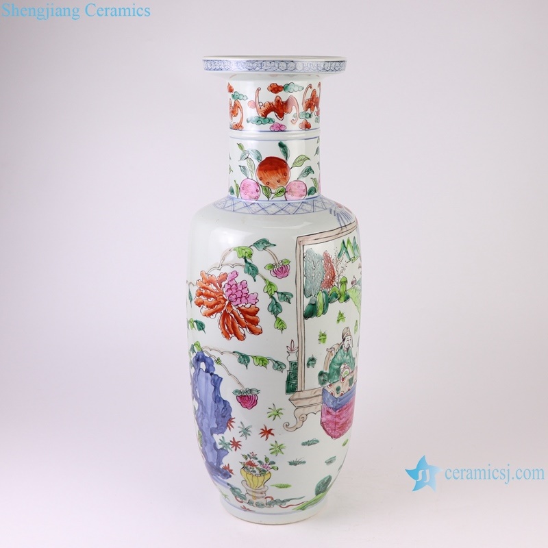RZQF12 Jingdezhen hand painted doucai colorfull figure pattern chinese-staff-shaped ceramic vase