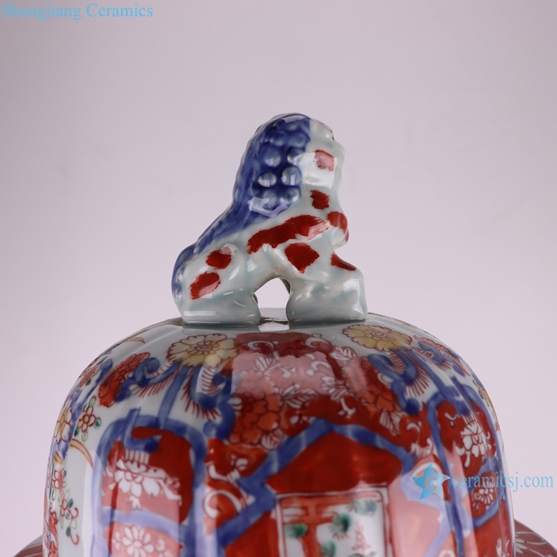 RZQF16 Jingdezhen hand painted doucai red and blue phoenix flower bird pattern big size ceramic ginger jar imari style