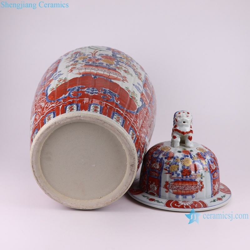 RZQF16 Jingdezhen hand painted doucai red and blue phoenix flower bird pattern big size ceramic ginger jar