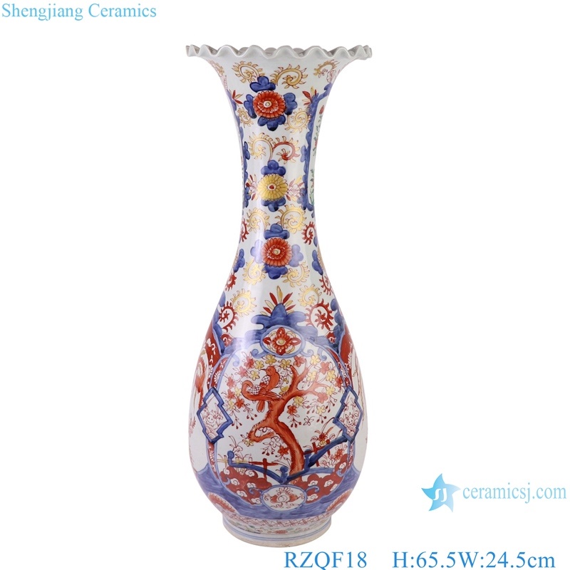 RZQF18 Chinese hand painted doucai Phoenix flower and bird pattern flower shape mouth porcelain vase