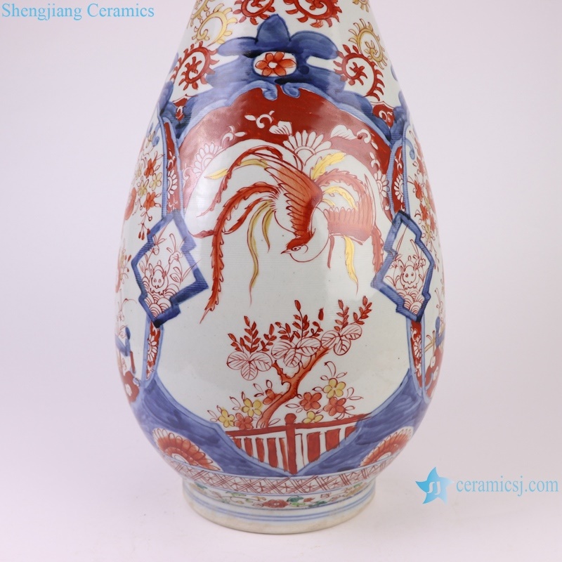 RZQF18 Chinese hand painted doucai Phoenix flower and bird pattern flower shape mouth porcelain vase