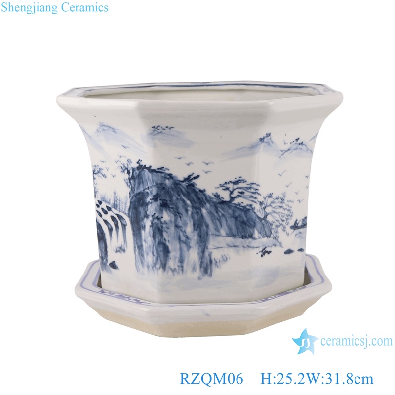 Jingdezhen Blue and white Landscape Pattern octagonal shape ceramic Planter 