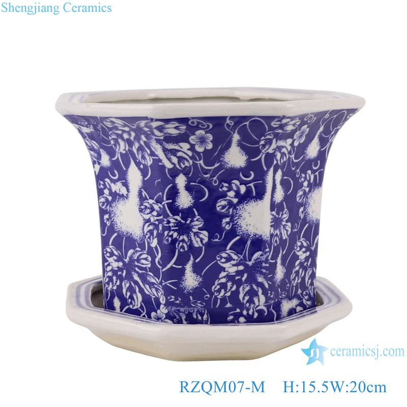 4 sizes set Ceramic Flower Pot Planter Blue and white porcelain gourd fruit flower pattern 