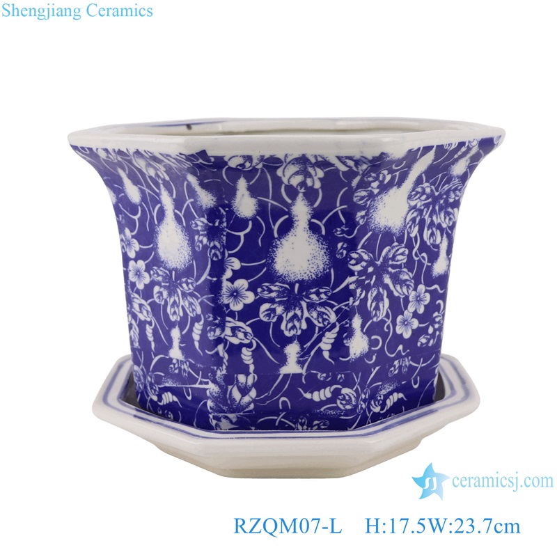 RZQM07 4 sizes set Ceramic Flower Pot Planter Blue and white porcelain gourd fruit flower pattern