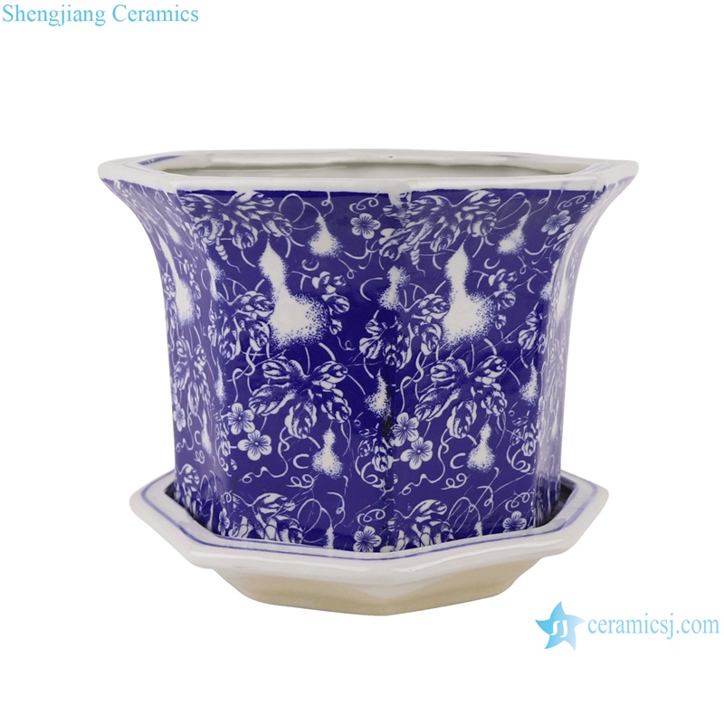 RZQM07 4 sizes set Ceramic Flower Pot Planter Blue and white porcelain gourd fruit flower pattern