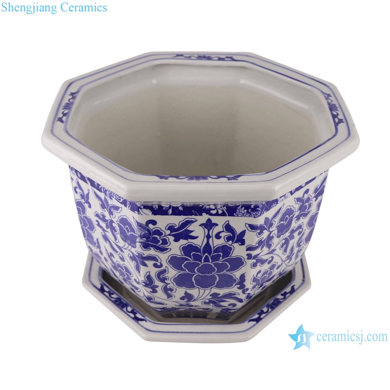 RZQM08-L-M-S Blue and white porcelain Flower Twisted octagonal shape Ceramic Flower planter