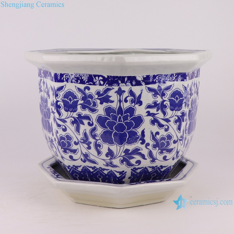 RZQM08-L-M-S Blue and white porcelain Flower Twisted octagonal shape Ceramic Flower planter