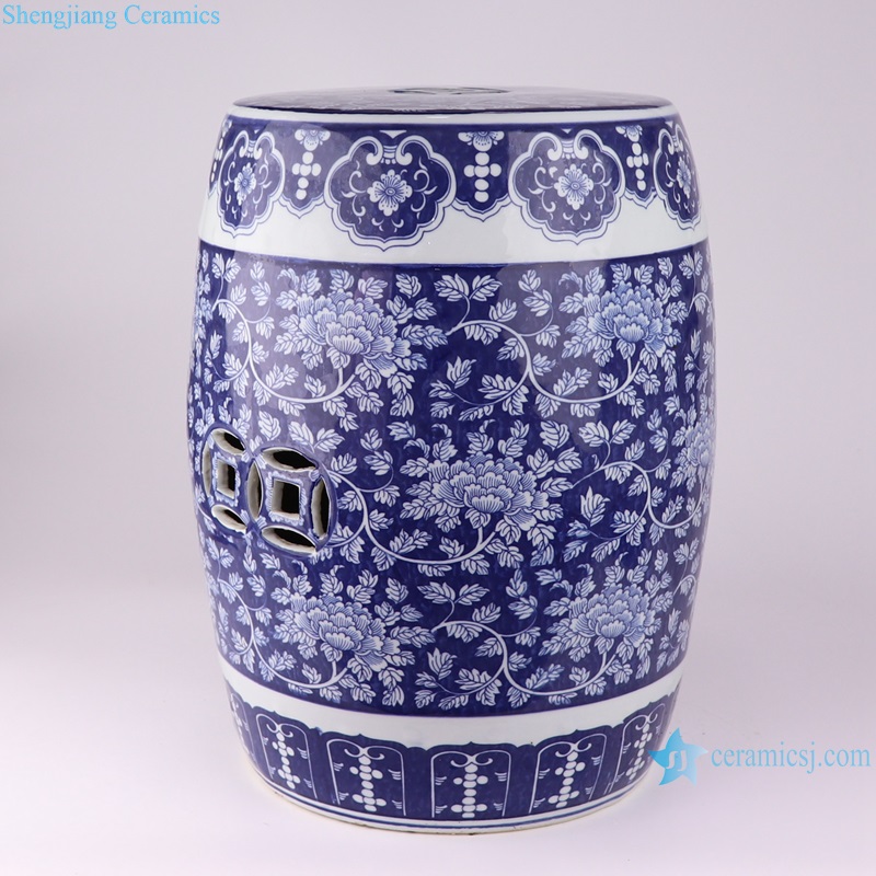 RZSI39-B Porcelain Dark blue glazed copper Cion hole Plum Blossom ceramic Drum stools