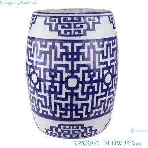 RZSI39-C Blue and white Porcelain Window Pattern copper Cion hole Striped Line ceramic Drum stools sumemr cool Seat