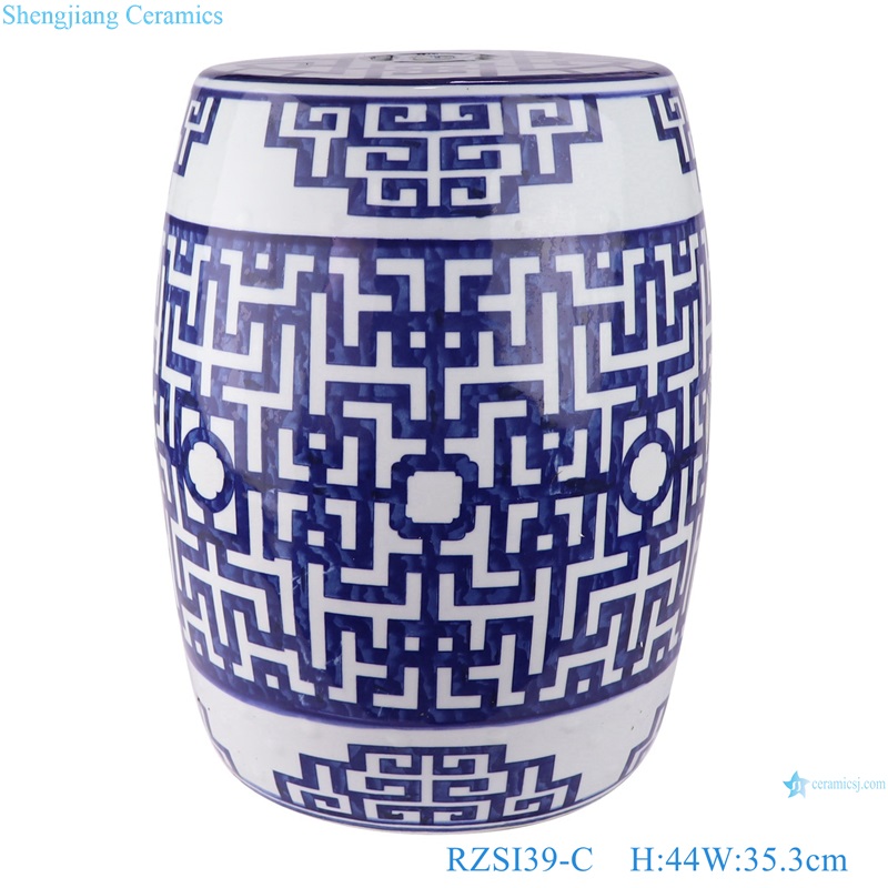 Blue and white Porcelain Window Pattern copper Cion hole Striped Line ceramic Drum stools sumemr cool Seat