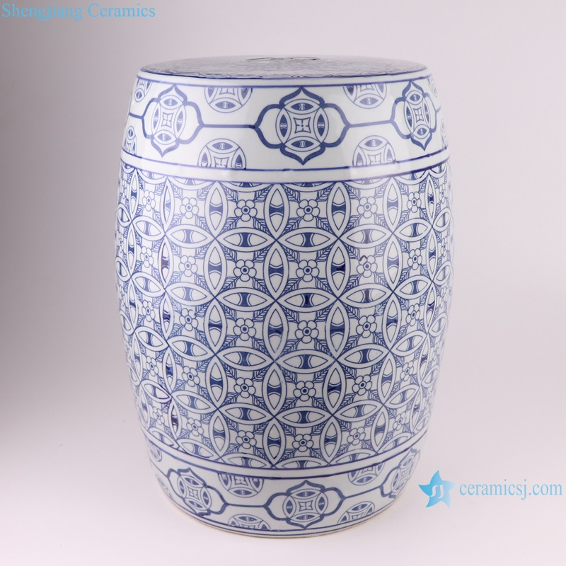 RZSI39-D Blue and white Porcelain Money Copper Coin Pattern Ceramic Drum Garden stool Cool Pier