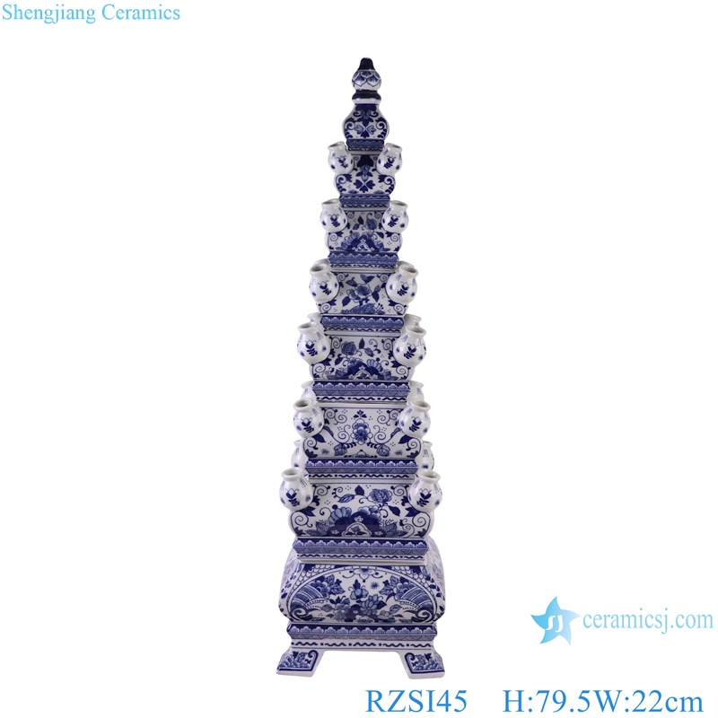 80cm Blue and White Porcelain Tulip Pagodas Vase "Tulipieres" 
