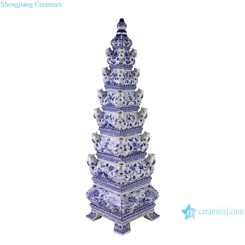 RZSI45 80cm Blue and White Porcelain Tulip Pagodas Vase "Tulipieres" Mid-century