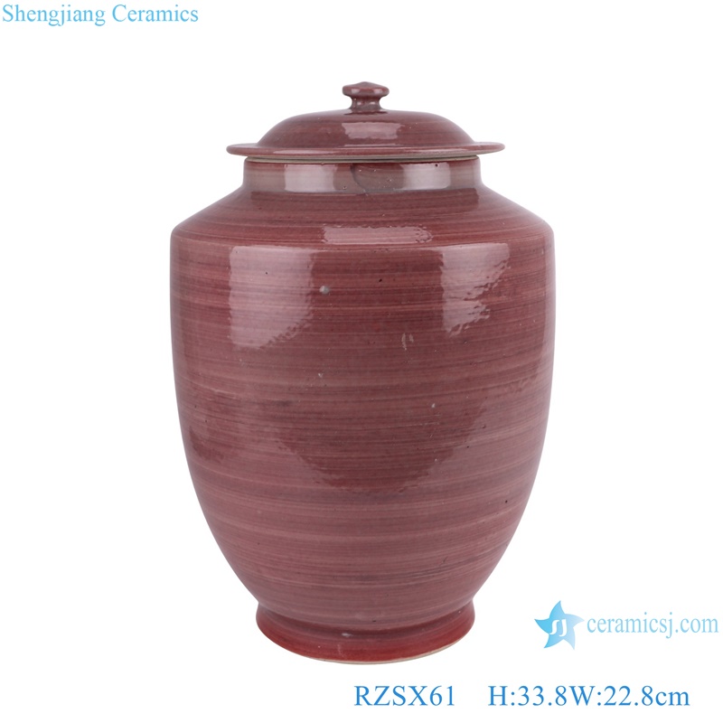Antique Red Glazed color Stripe Line Round shape Porcelain Lidded Jars