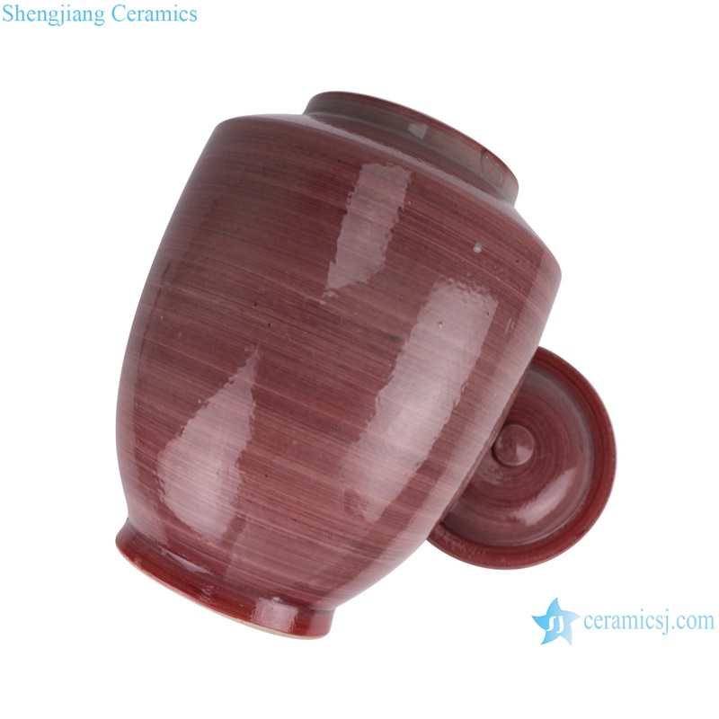 RZSX61 Antique Red Glazed color Stripe Line Round shape Porcelain Lidded Jars