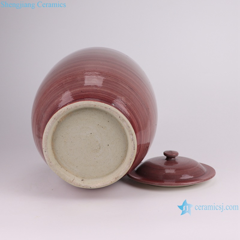 RZSX61 Antique Red Glazed color Stripe Line Round shape Porcelain Lidded Jars
