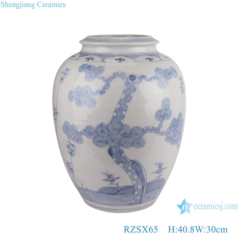 Antique Porcelain Pine Trees Pattern Blue and white Ceramic Pot Vase