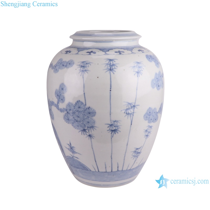 RZSX65 Antique Porcelain Pine Trees Pattern Blue and white Ceramic Pot Vase