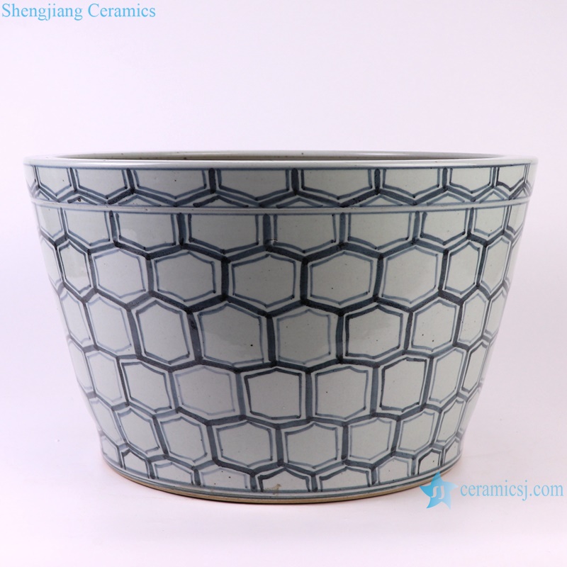 RZSX66 Hexagonal geometric pattern Blue and white Porcelain Ceramic Big Bowl