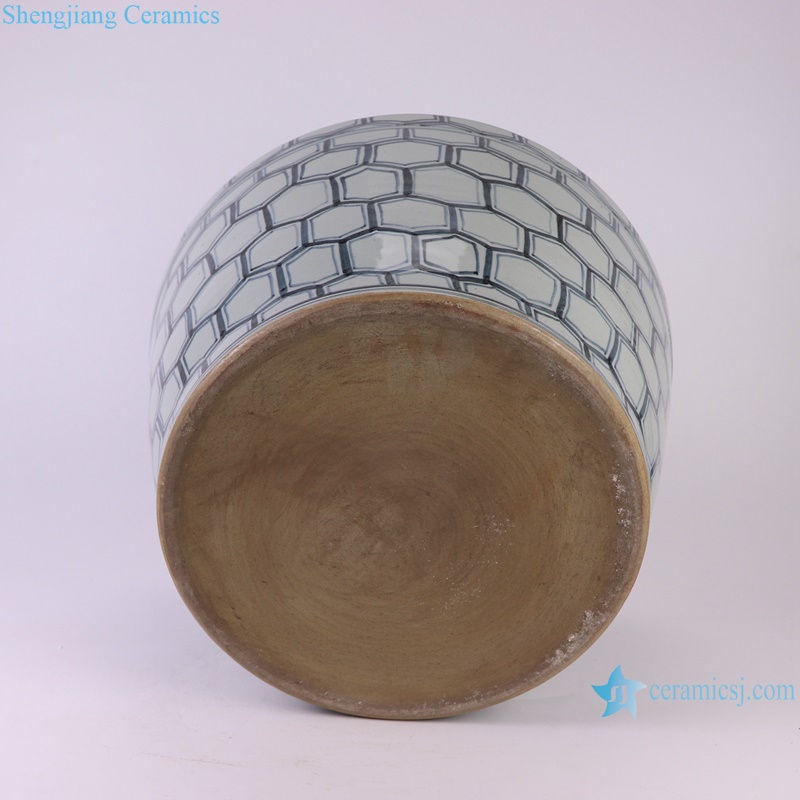RZSX66 Hexagonal geometric pattern Blue and white Porcelain Ceramic Big Bowl